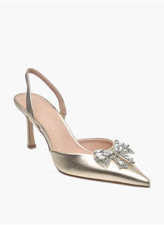 Celeste Womens Bow Embellished Slingback Shoes With Stiletto Heels Ramadan Collection  - Image 1
