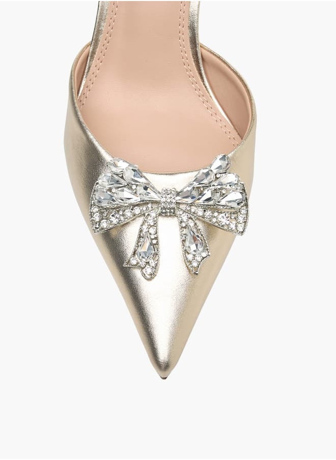 Celeste Womens Bow Embellished Slingback Shoes With Stiletto Heels Ramadan Collection  - Image 4