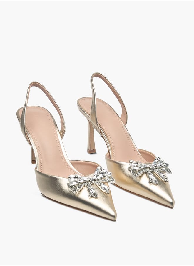 Celeste Womens Bow Embellished Slingback Shoes With Stiletto Heels Ramadan Collection  - Image 2