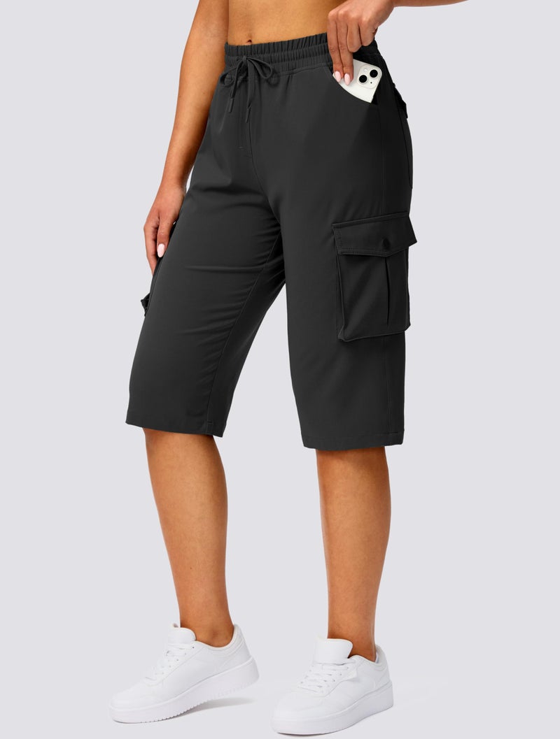 Viodia 15" Long Shorts for Women Hiking Cargo Bermuda Shorts Lightweight Quick Dry Knee Length Capris for Summer Travel Fishing Black - Image 2