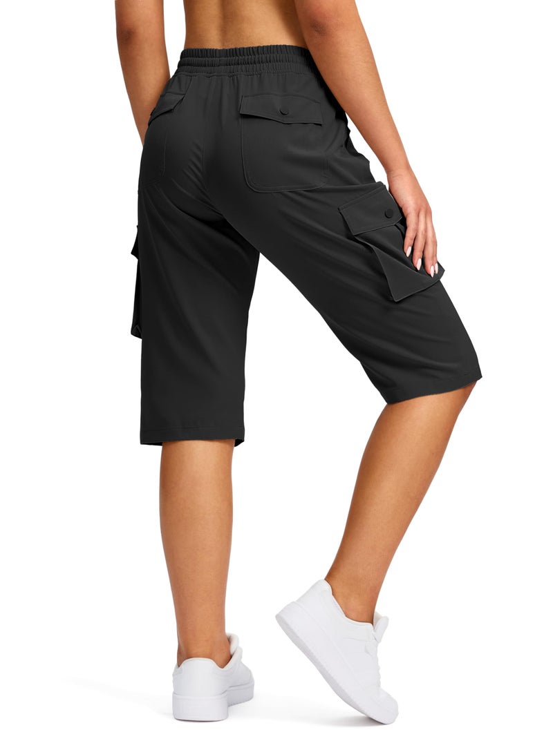 Viodia 15" Long Shorts for Women Hiking Cargo Bermuda Shorts Lightweight Quick Dry Knee Length Capris for Summer Travel Fishing Black - Image 1