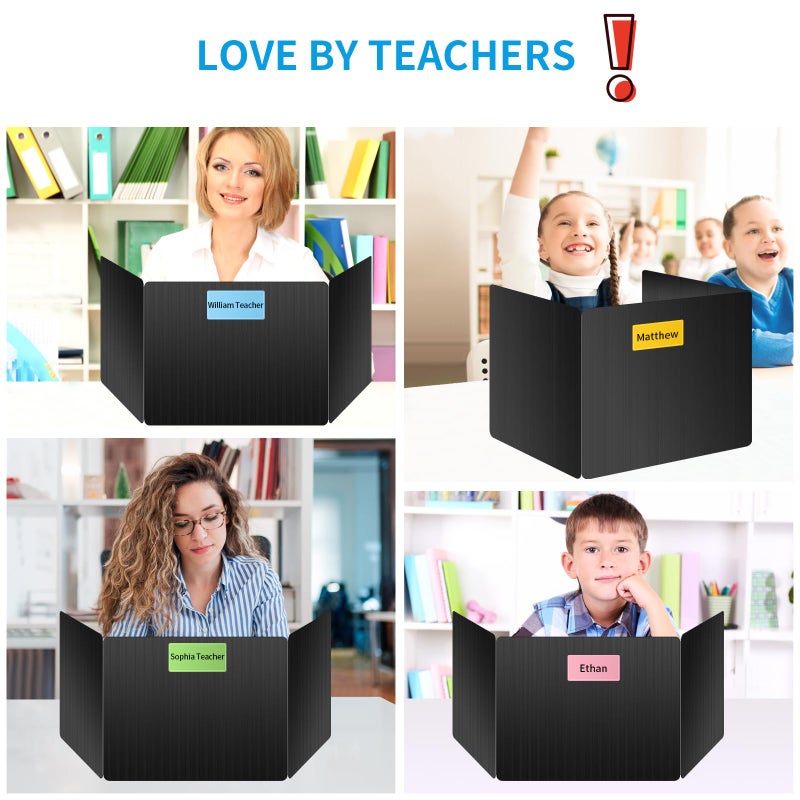 Bcabo 24 Pack Black Desk Dividers for Students, Privacy Shields Folder for Students, Durable & Waterproof Plastic Study Board, Classroom Teacher Supplies Test Divider, Includes 40pcs Extra Labels - Image 5