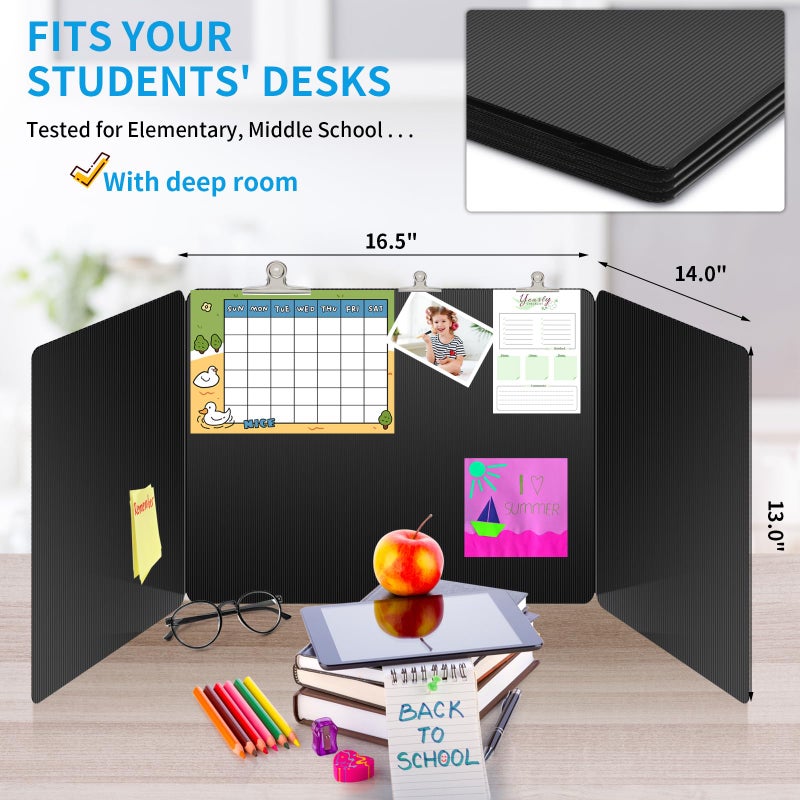 Bcabo 24 Pack Black Desk Dividers for Students, Privacy Shields Folder for Students, Durable & Waterproof Plastic Study Board, Classroom Teacher Supplies Test Divider, Includes 40pcs Extra Labels - Image 3