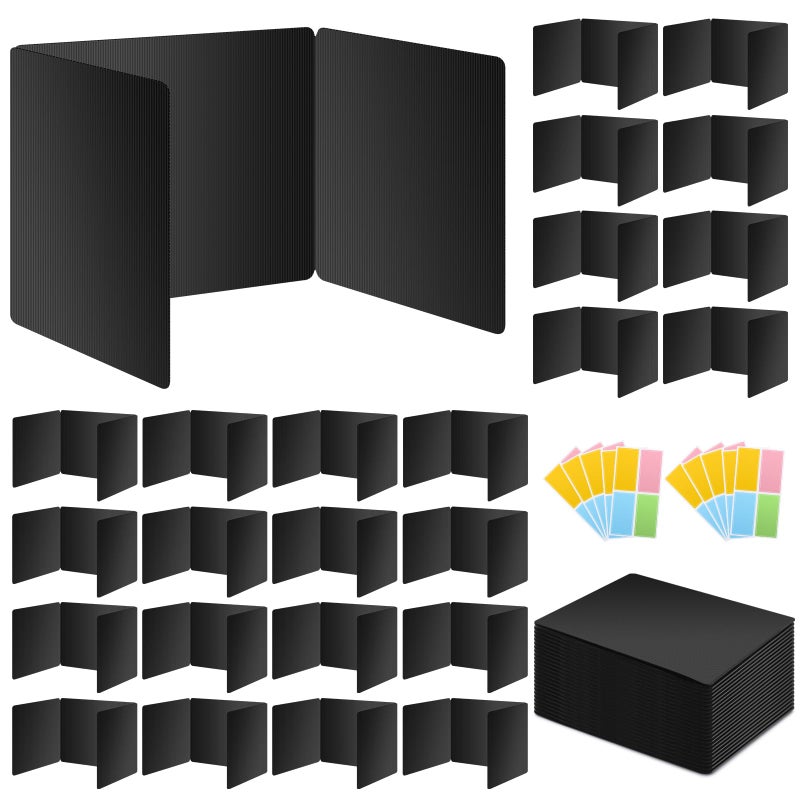 Bcabo 24 Pack Black Desk Dividers for Students, Privacy Shields Folder for Students, Durable & Waterproof Plastic Study Board, Classroom Teacher Supplies Test Divider, Includes 40pcs Extra Labels - Image 1