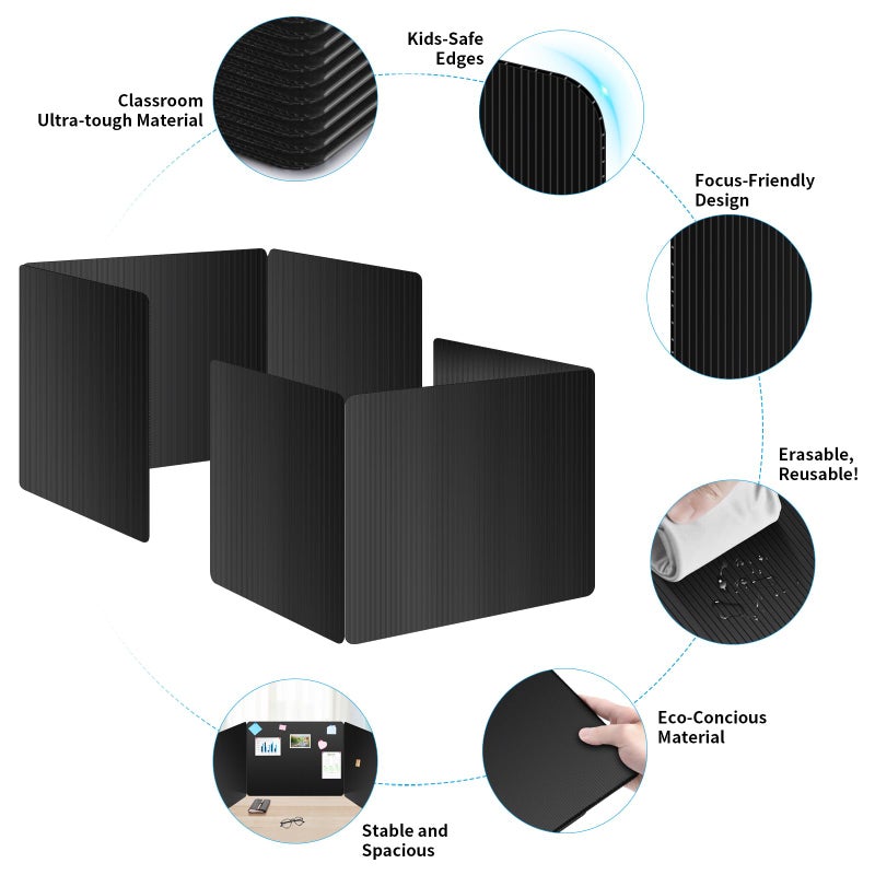 Bcabo 24 Pack Black Desk Dividers for Students, Privacy Shields Folder for Students, Durable & Waterproof Plastic Study Board, Classroom Teacher Supplies Test Divider, Includes 40pcs Extra Labels - Image 2