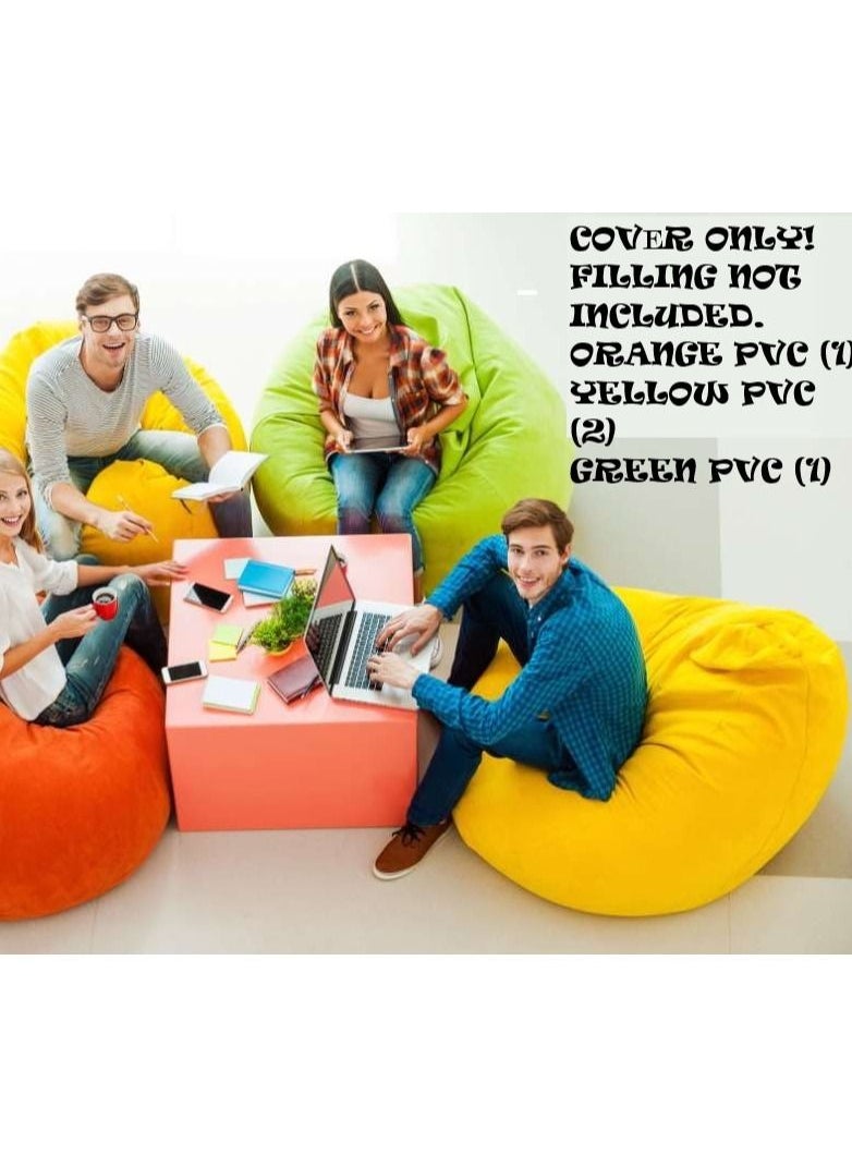 Comfy عبوة مريحة من 4 أغطية أكياس الفاصوليا بدون حشوة باللون الأصفر (2) البرتقالي (1) الأخضر (1)  - Image 1