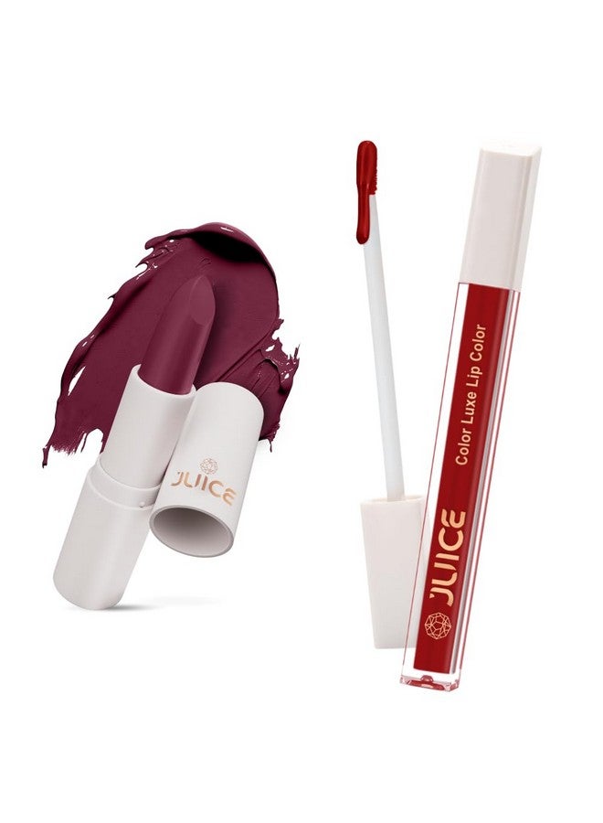 Juice Festive Maroon - M14 Kiss Sensation Lipstick & Red Hotness - M09 Color Luxe Liquid Lipstick with Goodness of Bio Retinol, & SPF 15 UV Protection - Image 1