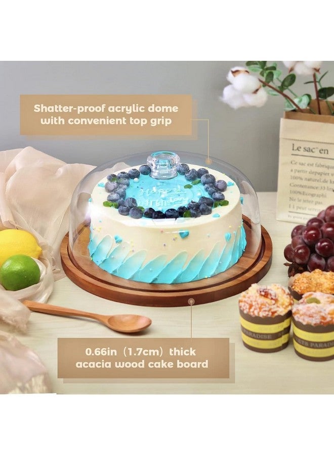 HOMETIC Wooden Cake Stand with Acrylic Dome,Serving Cake Plate with Dome Lid, Dessert and Cupcake Display Stand, Pastry Stand,Round Cake Cutting Holder (11 x 4.5 inch) - Image 5