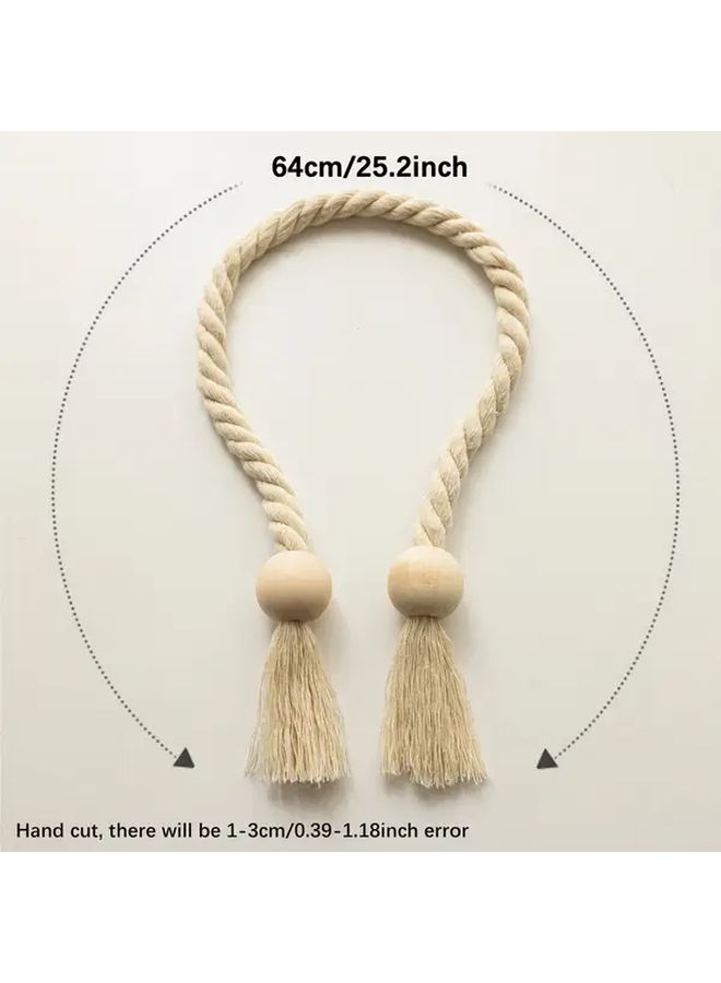 Brown Bohemian Wooden Cord Tassel Curtain Holders 2 Pack - Image 3