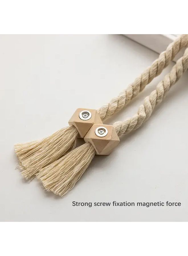 Brown Bohemian Wooden Cord Tassel Curtain Holders 2 Pack - Image 5