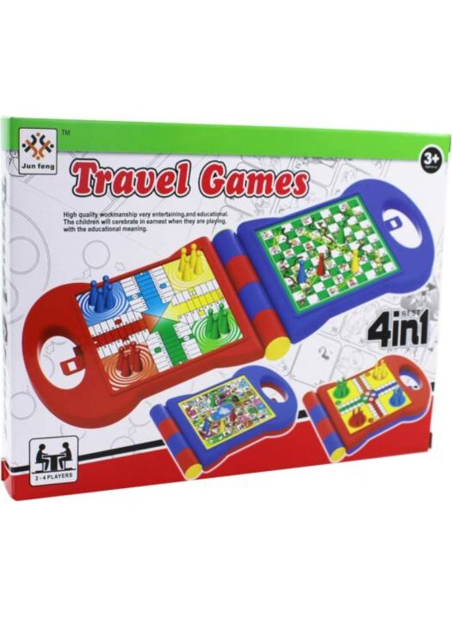 جون فنغ لونج مجموعة ألعاب سفر 4 في 1، مجموعة ألعاب ممتعة ومدمجة للأطفال من سن 3 سنوات فما فوق، تتضمن الشطرنج والداما وتيك تاك تو ولودو، مثالية للرحلات البرية والإجازات والسفر العائلي، محمولة ومتينة - Image 4