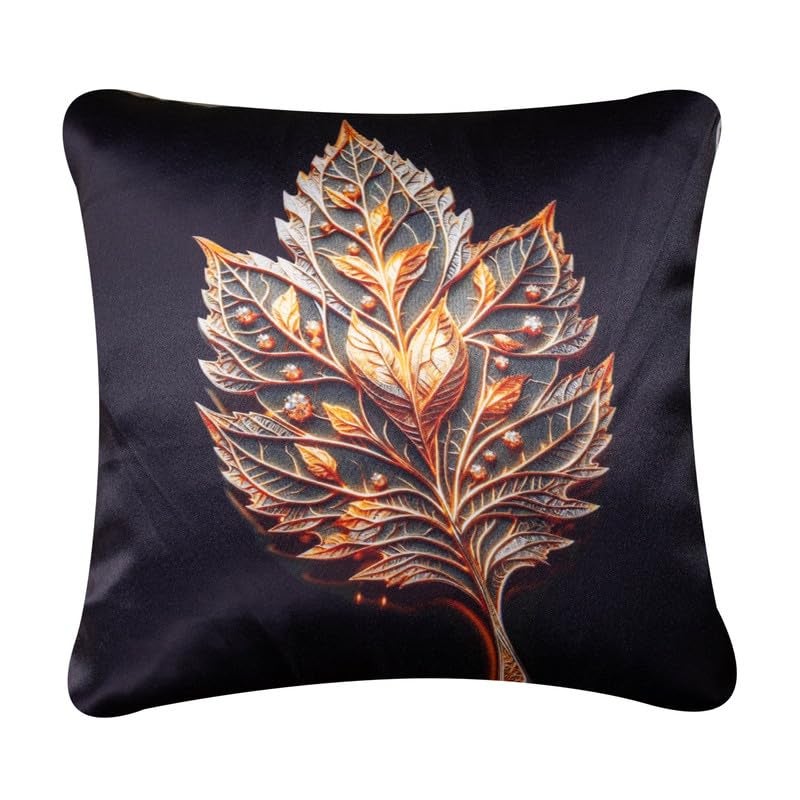 Vendola 3D Decorative Satin Sofa Cushion Covers Set of 5, 16 inch x 16 inch, Sofa Cushion Pillow Cover, Black and Gold Colour, Floral Design, Zipper Closure (Twilight, 16X16 Inches) - Image 4