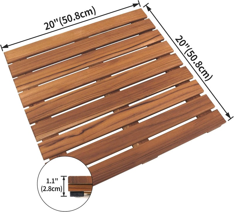 VaeFae Teak Shower Mat, Non-Slip Bath Mat, Luxury Spa Mat, Wooden Mat for Bathtub, 20 x 20 in - Image 3