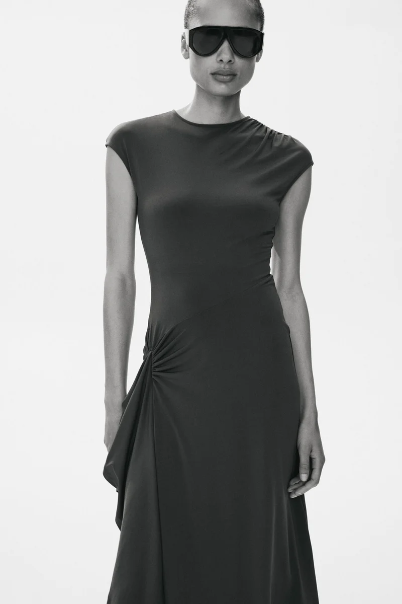Draped-panel jersey dress