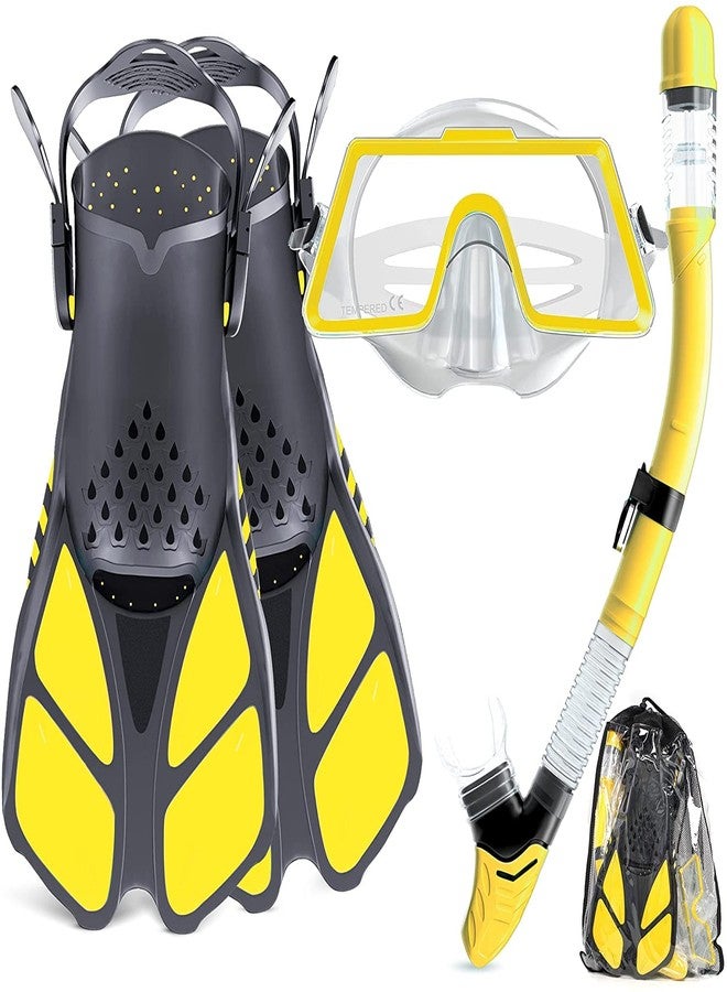 VBM طقم غطس VBM للبالغين، يتضمن قناع غطس + أنبوب غطس قابل للطي + زعانف غطس/سباحة قابلة للتعديل، ويأتي مع حقيبة حمل وحقيبة هاتف مقاومة للماء (أصفر). - Image 1