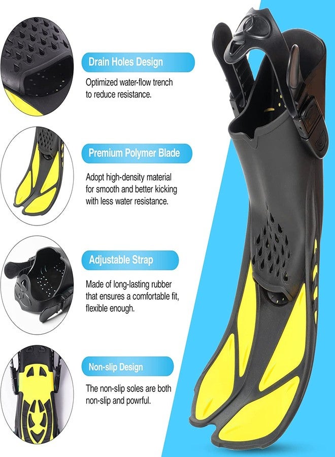 VBM طقم غطس VBM للبالغين، يتضمن قناع غطس + أنبوب غطس قابل للطي + زعانف غطس/سباحة قابلة للتعديل، ويأتي مع حقيبة حمل وحقيبة هاتف مقاومة للماء (أصفر). - Image 2