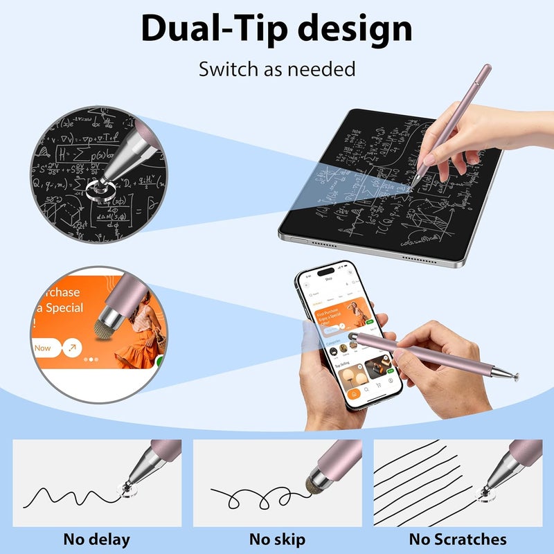 Zoye Stylus Pens for Touch Screens, High Precision and Sensitivity，2 in 1 Universal Stylus Pen for iPhone/iPad/Android/Microsoft Tablets (Rose Gold) - Image 2
