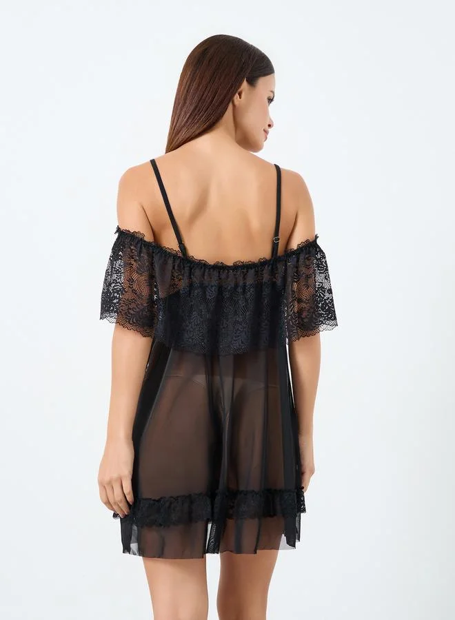 تايك تو فستان كامي شبكي برقع دانتيل مع حمالة صدر مدمجة