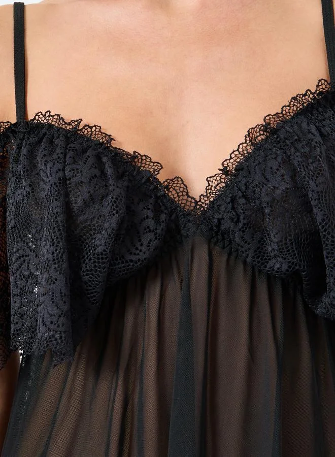 تايك تو فستان كامي شبكي برقع دانتيل مع حمالة صدر مدمجة