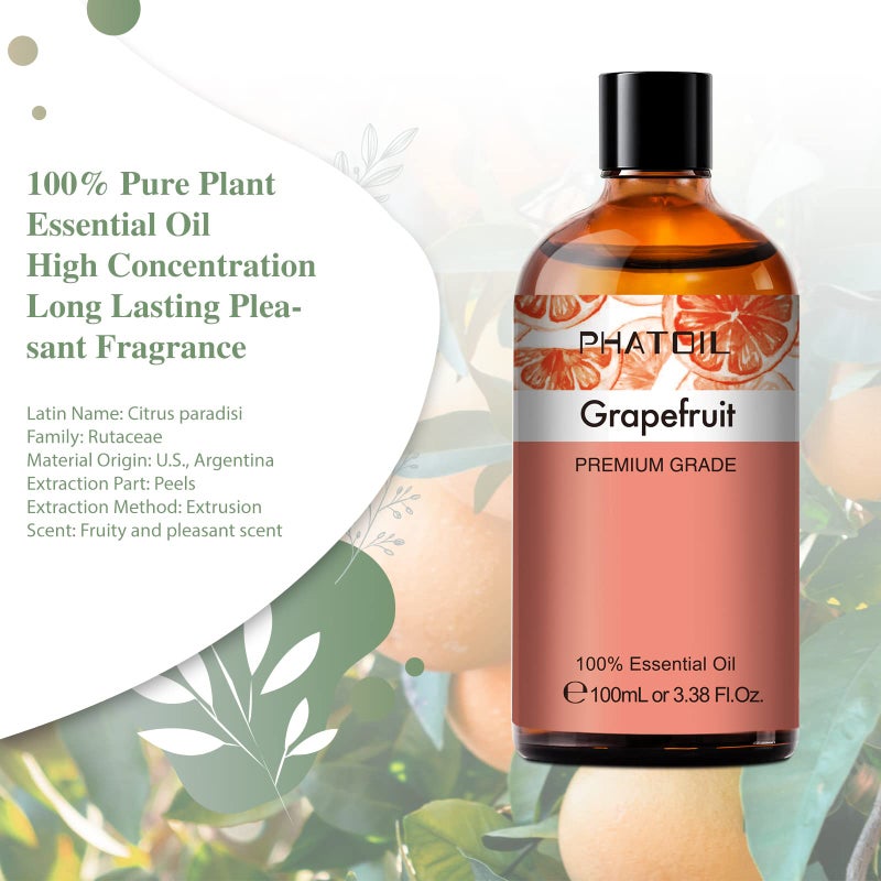 PHATOIL 3.38FL.OZ Grapefruit Essential Oil with Glass Dropper, for Aromatherapy Diffusers, Humidifiers, Great for DIY Candle and Soap Making, Huge 100ML Bottle - Image 2