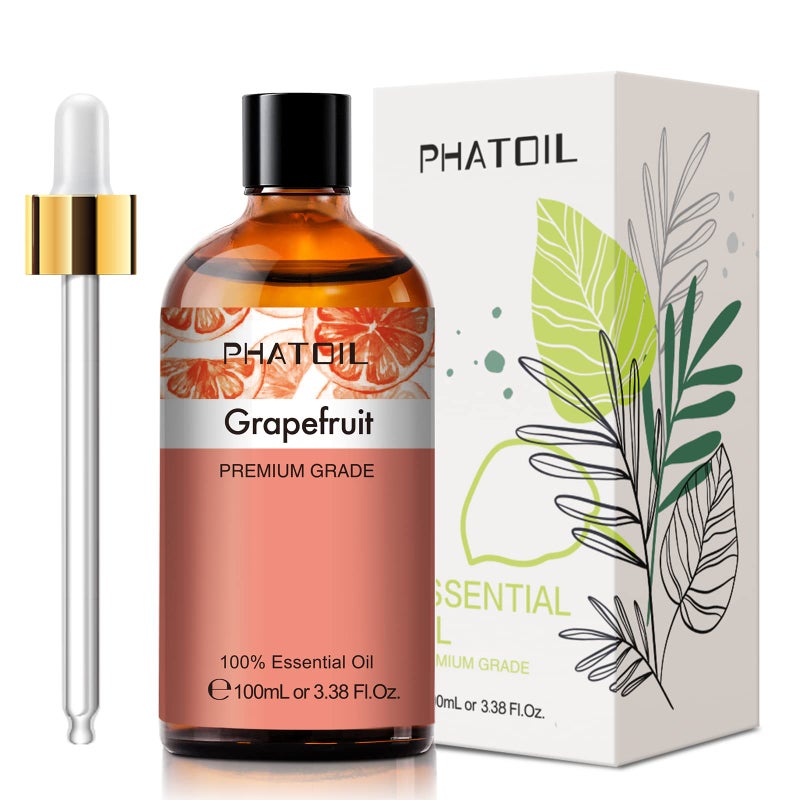 PHATOIL 3.38FL.OZ Grapefruit Essential Oil with Glass Dropper, for Aromatherapy Diffusers, Humidifiers, Great for DIY Candle and Soap Making, Huge 100ML Bottle - Image 1