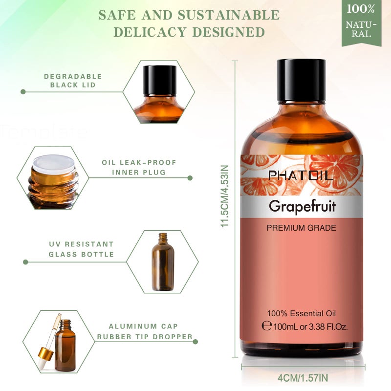 PHATOIL 3.38FL.OZ Grapefruit Essential Oil with Glass Dropper, for Aromatherapy Diffusers, Humidifiers, Great for DIY Candle and Soap Making, Huge 100ML Bottle - Image 5