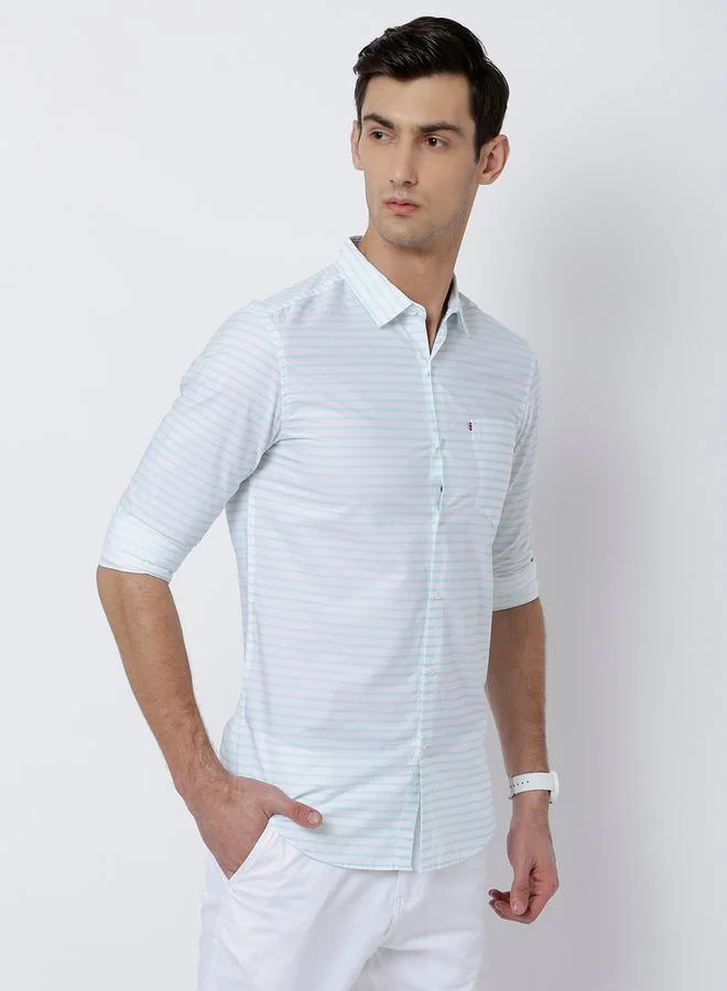 هاي لاندر Striped Slim Fit Shirt with Chest Pocket by Styli