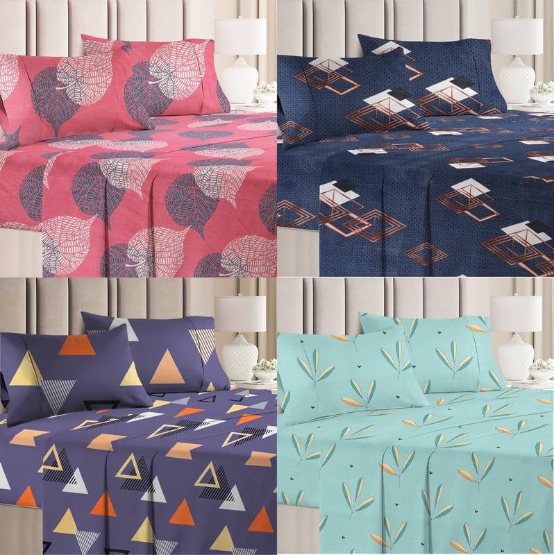 BSB HOME Prime Combo Pack of 4 Double Bedsheets with 8 Pillow Covers144 TC Soft Brushed Microfiber Long Lasting Wrinkle Free 220X218 Cm Or 7ftx7ft Pink Black Aqua - Image 4