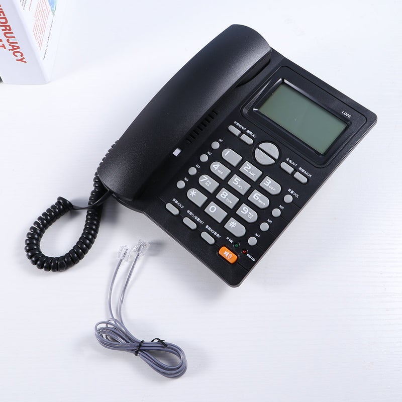 Multifunction Landline Telephone Simple Double Nip Caller Identification Landline Telephone for Home (Black) - Image 1