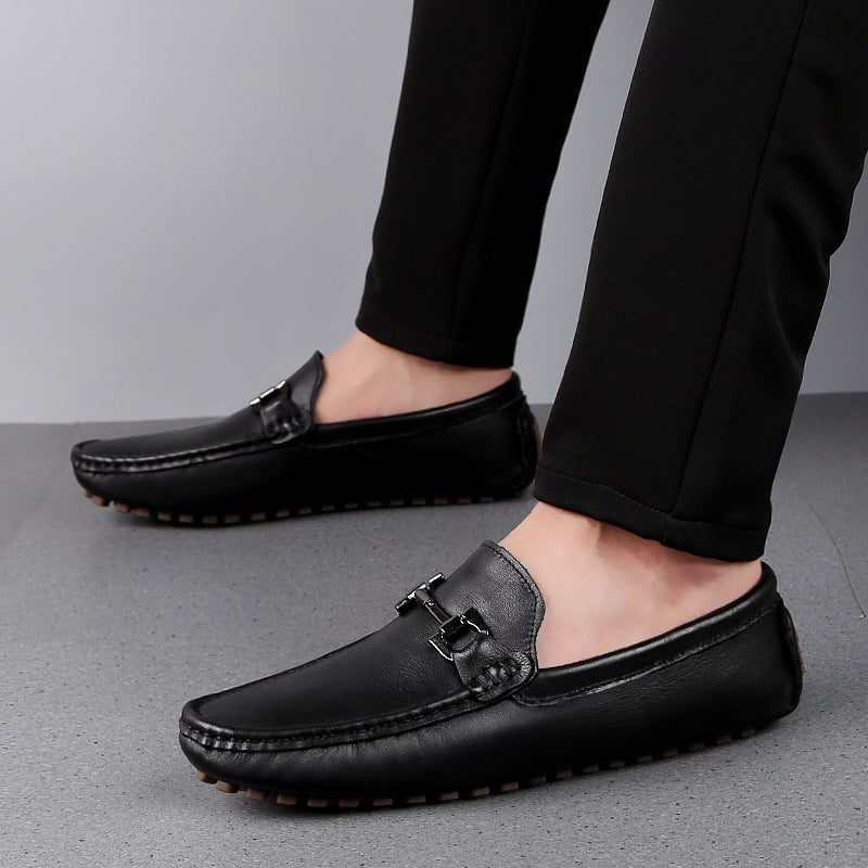 Men'S Driving Shoes Men'S Casual Two-Layer Cowhide Lazy One-Step Slip-On Korean-Style Trendy Shoes British Trendy Shoes - Image 5