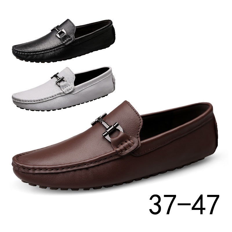 Men'S Driving Shoes Men'S Casual Two-Layer Cowhide Lazy One-Step Slip-On Korean-Style Trendy Shoes British Trendy Shoes - Image 2