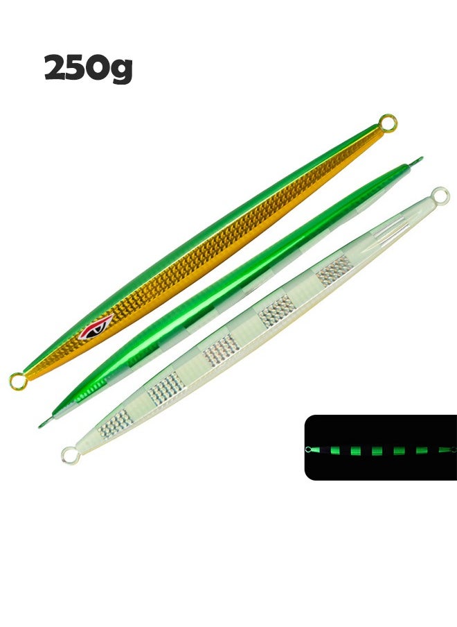 Beauenty Slow Pitch Jig Flat Fall Jig 2Pcs Saltwater Fishing Luers Mental Vertical Jigging Baits 250g - Green  - Image 1