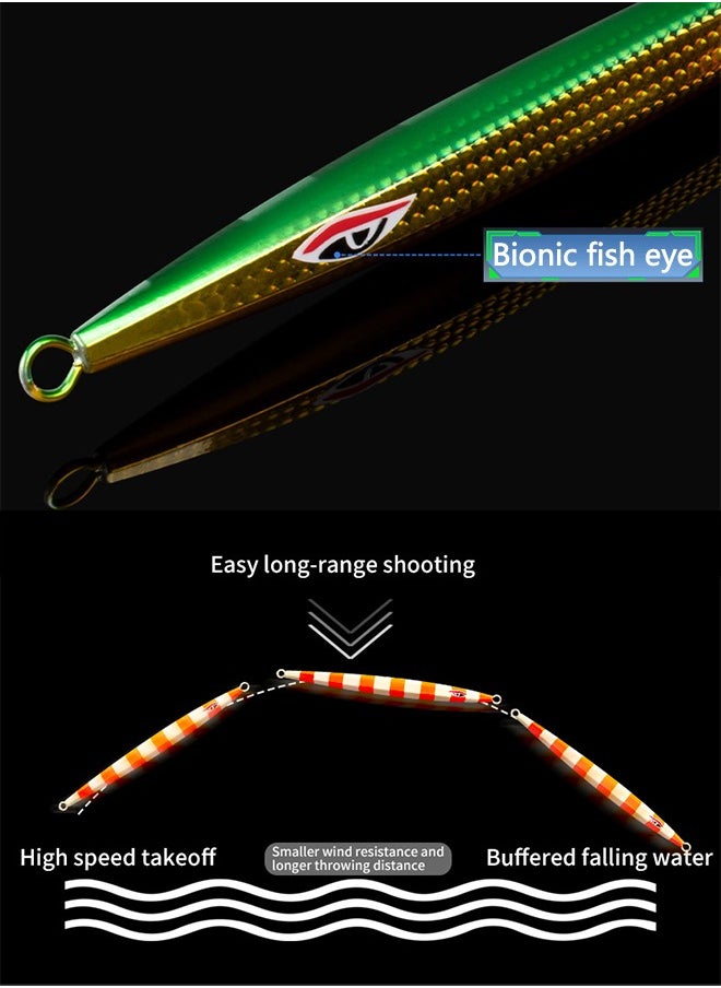 Beauenty Slow Pitch Jig Flat Fall Jig 2Pcs Saltwater Fishing Luers Mental Vertical Jigging Baits 250g - Green  - Image 5