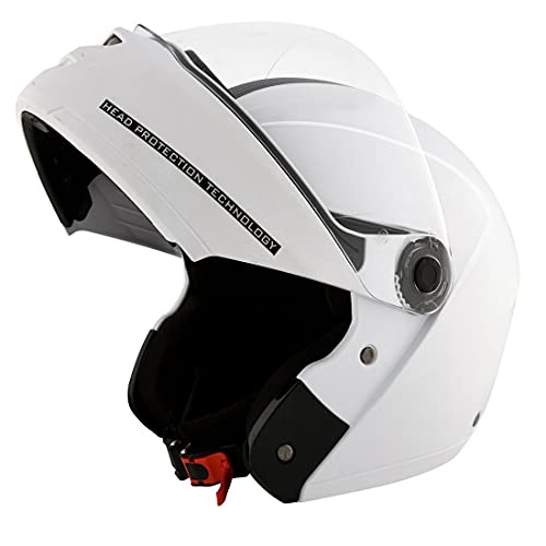 Studds Ninja ELITE Flip Up Full Face Helmet with Carbon Center Strip (White, XL) - Image 1