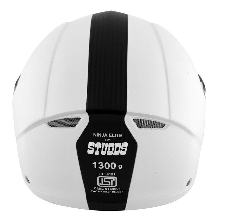 Studds Ninja ELITE Flip Up Full Face Helmet with Carbon Center Strip (White, XL) - Image 3