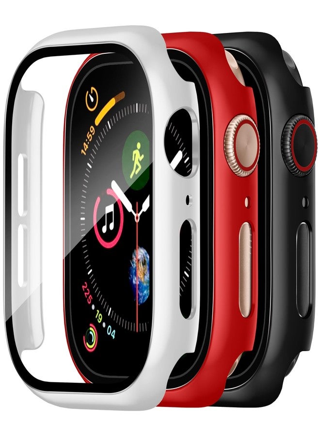 Charlam 3 Pack Tempered Glass Case for Apple Watch Series 11 10 Screen Protector 46mm, Hard PC Cover Overall Protection Scratch-Resistant Case for iWatch Series 11 10, Touch Sensitive,Red/White/Black - Image 1