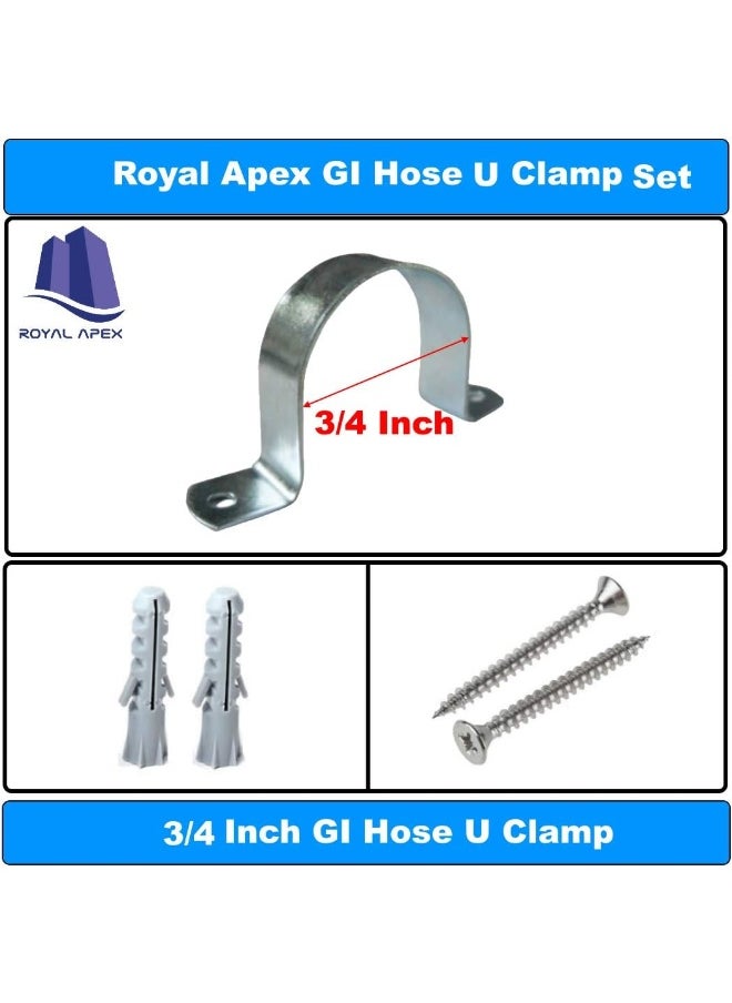 Royal Apex Galvanized Gi U Clamps Fastener Hanger Pipe Clamps Clip With Screw And Plug For Conduit Pipe Fixing Bracket And Support Water Pipe And Gas Pipe 10 Pcs 3/4 Inch  - Image 3