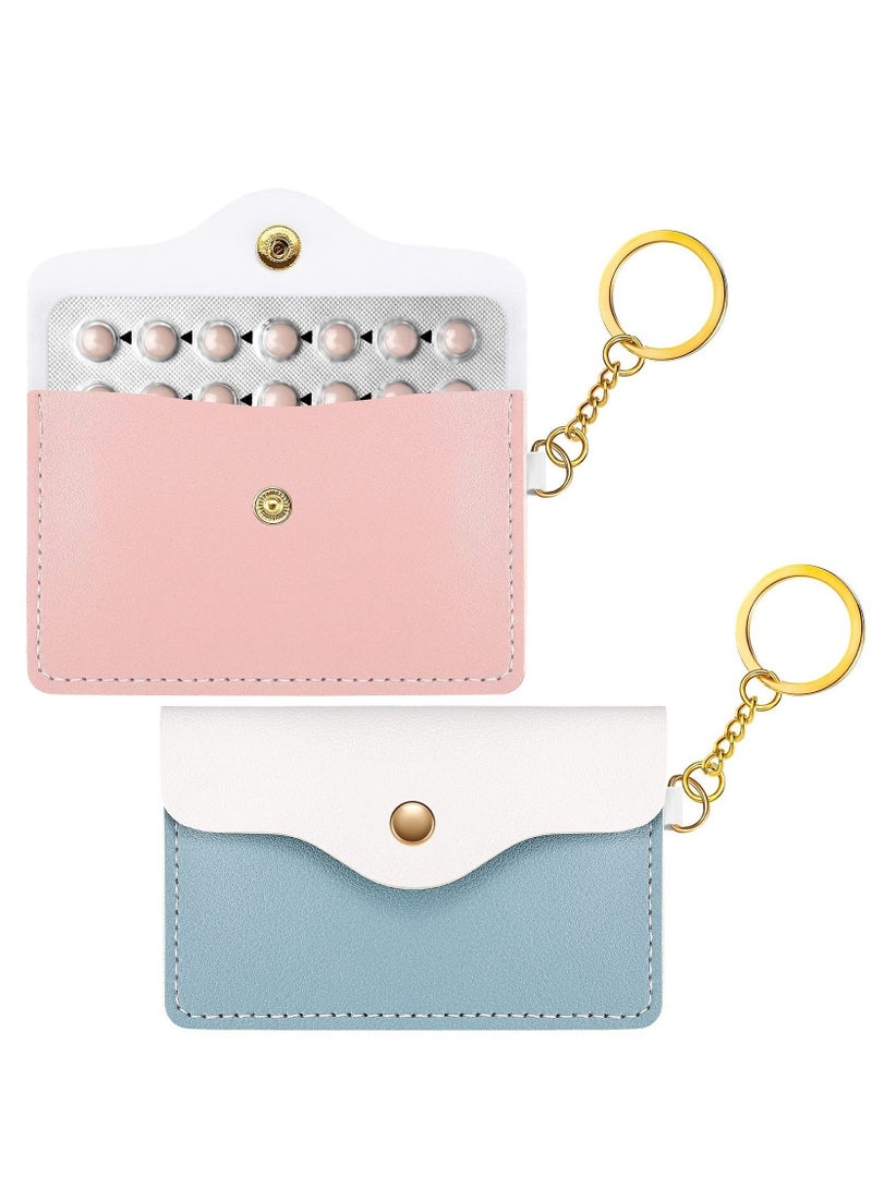 Generic Pill Case Sleeve Packet PU Leather Wallet Pill Holder 4.33 x 3 Inch Pill Pouch with Key Ring for Pill Card Organizer - Image 1