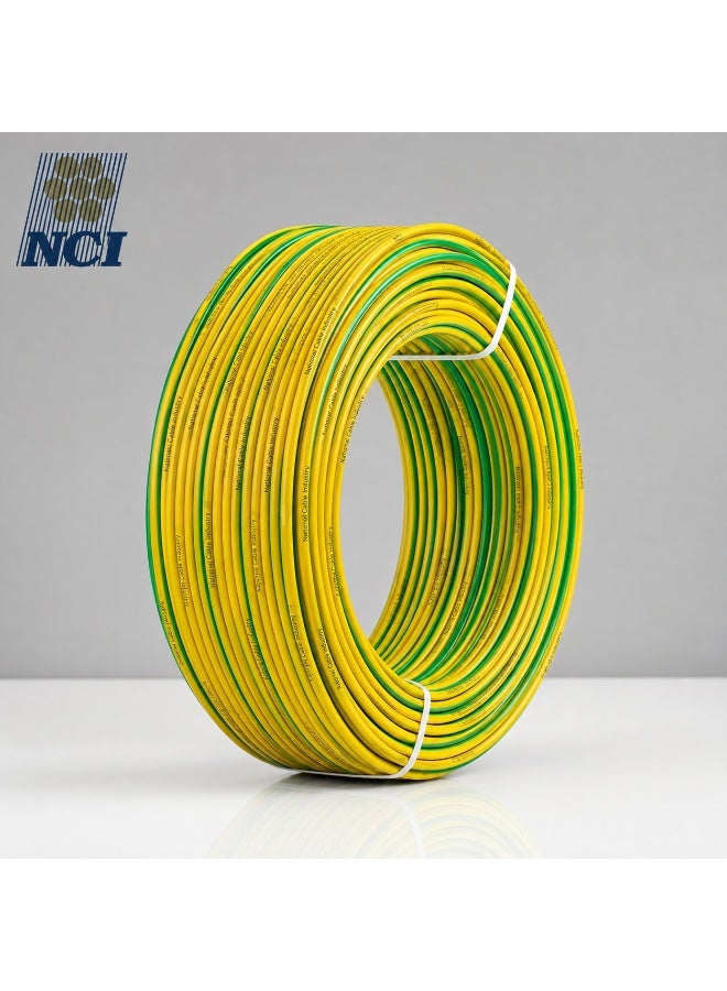 NCI سلك NCI مقاس 1.5 ملم × 1 كور (مفرد) معزول PVC – كابل CU/PVC بجهد 750 فولت (H07V-R)، سلك نحاسي للتمديدات الكهربائية بطول 92 متر (100 ياردة) – لون أصفر/أخضر – الإمارات - Image 1