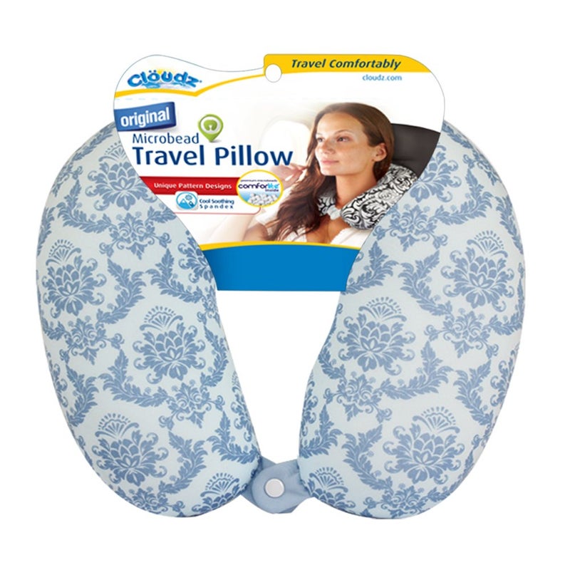 Cloudz Cloudz Patterned Microbead Airplane Travel Neck Pillow Customize Your Comfort and Support While Traveling on a Plane Car Bus or Train  Blue Print 