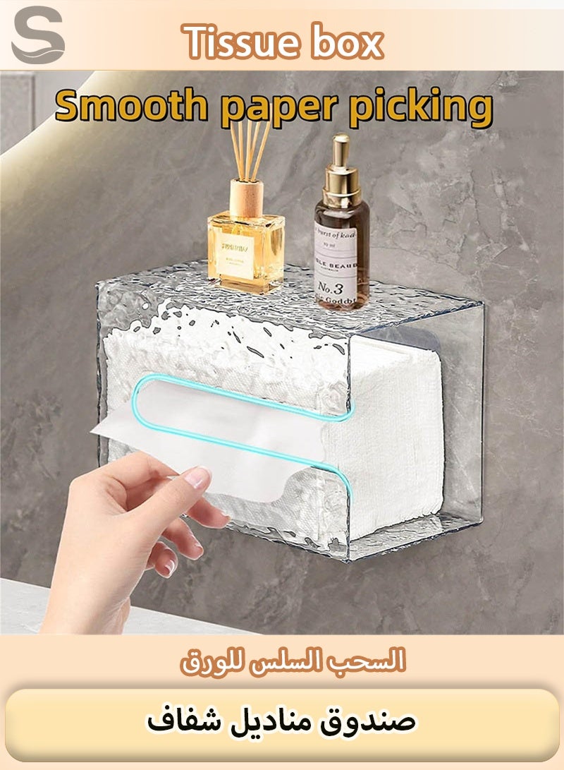 Serinovia Transparent Wall-Mounted Tissue Box – Acrylic Glacier Pattern Paper Holder, Large Capacity & Waterproof Design for Bathroom and Kitchen - Image 3