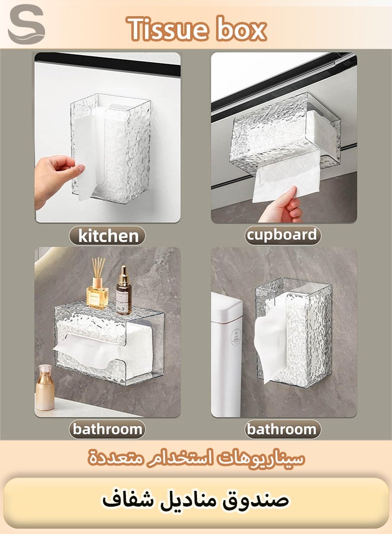 Serinovia Transparent Wall-Mounted Tissue Box – Acrylic Glacier Pattern Paper Holder, Large Capacity & Waterproof Design for Bathroom and Kitchen - Image 5
