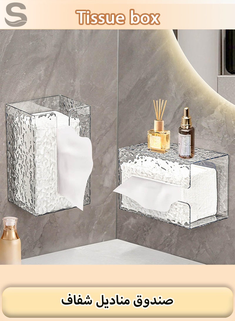 Serinovia Transparent Wall-Mounted Tissue Box – Acrylic Glacier Pattern Paper Holder, Large Capacity & Waterproof Design for Bathroom and Kitchen - Image 1