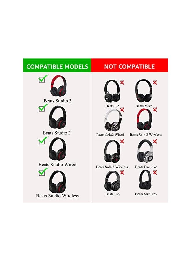 Zaboon - Studio 3 Replacement Ear Pads Compatible With Beats Studio 2 And 3 Wired Wireless Model B0501 Model B0500 Headphone Protein Leather And Memory Foam Black - Image 1