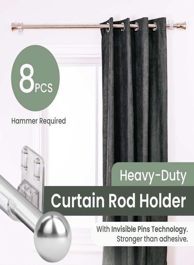 Evermount 8pcs Heavy Duty Curtain Rod Holders with Wide Hook, 5X Stronger Than Adhesive Curtain Rod Hooks, 25 LBS Tension Curtain Rod Bracket for Wall with Level and Pin Guide, Minimal Damage Curtain Wall Mount - Image 4