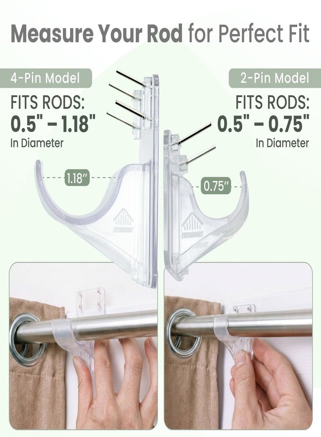 Evermount 8pcs Heavy Duty Curtain Rod Holders with Wide Hook, 5X Stronger Than Adhesive Curtain Rod Hooks, 25 LBS Tension Curtain Rod Bracket for Wall with Level and Pin Guide, Minimal Damage Curtain Wall Mount - Image 5