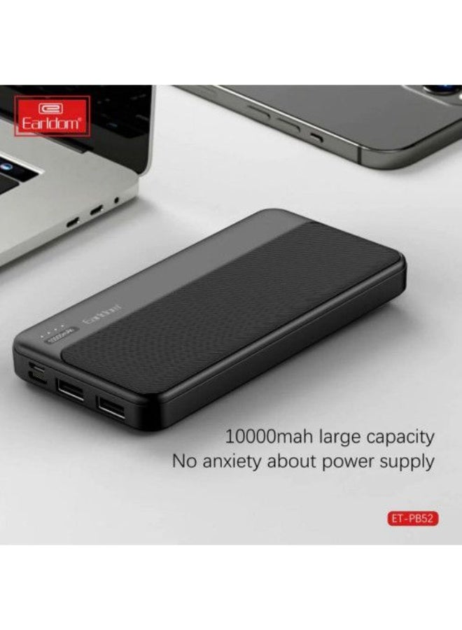 Earldom PB54 10000mAh Fast Charging Power Bank with 2 USB Type-A and USB Type-C ports, Micro USB port, and Digital LED Display - Image 1