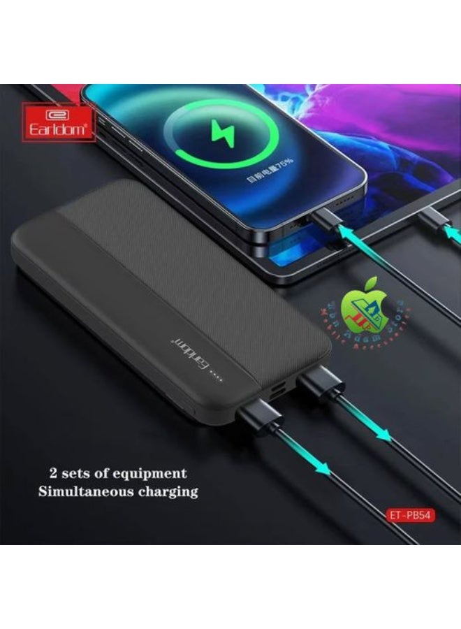 Earldom PB54 10000mAh Fast Charging Power Bank with 2 USB Type-A and USB Type-C ports, Micro USB port, and Digital LED Display - Image 2