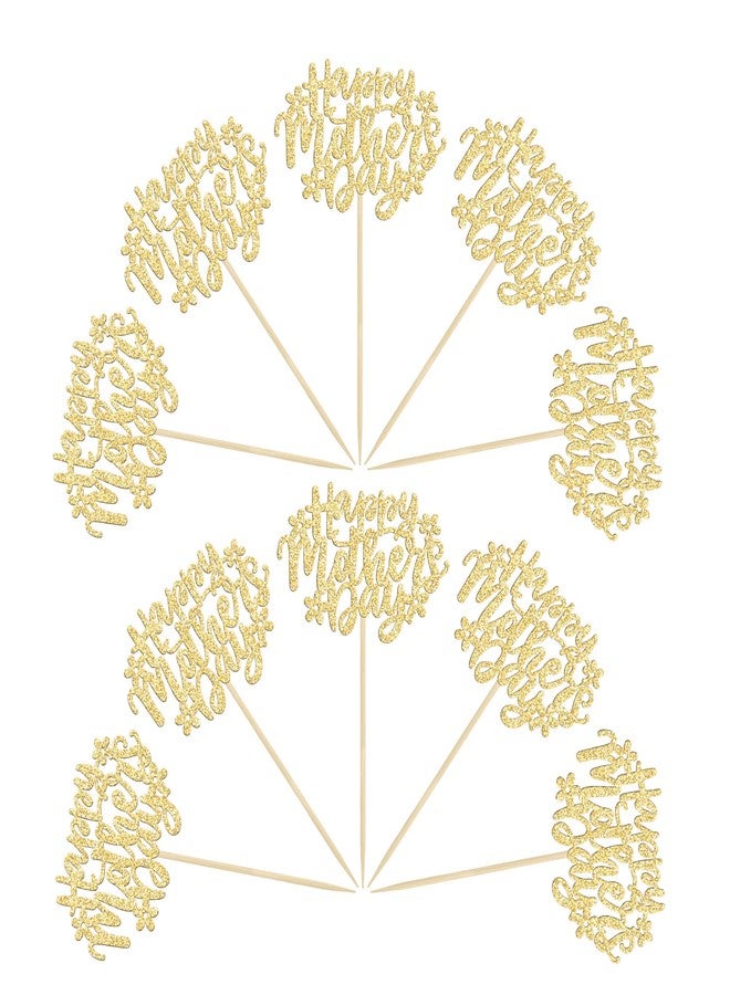 Ephlyn 24Pcs Happy Mother's Day Cupcake Topper Happy Mother's Day Cupcake Picks Glitter Flower Best Mom Party Cake Decorations Cupcake Toppers Picks for Mother's Birthday Party Supplies Gold - Image 3