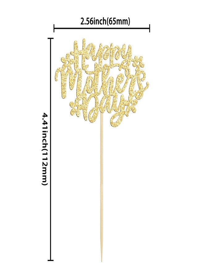 Ephlyn 24Pcs Happy Mother's Day Cupcake Topper Happy Mother's Day Cupcake Picks Glitter Flower Best Mom Party Cake Decorations Cupcake Toppers Picks for Mother's Birthday Party Supplies Gold - Image 2